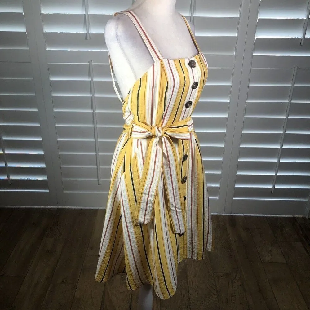 NEW Fashion On Earth Yellow Striped Sundress Small Backless Button Front Summer